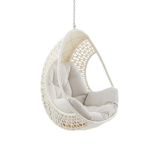46 in. Wicker Outdoor Hanging Egg Chair with Beige Cushion