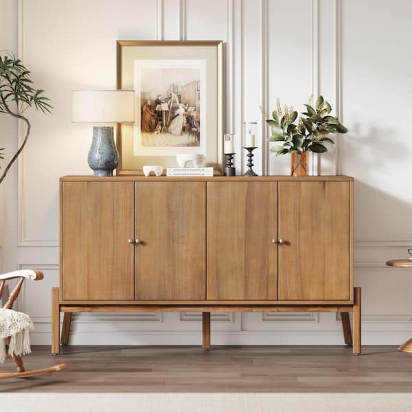 Eugen Modern Natural 34.2 in. Accent Storage Cabinet Buffet Sideboard with Adjustable Shelves, 4 Doors