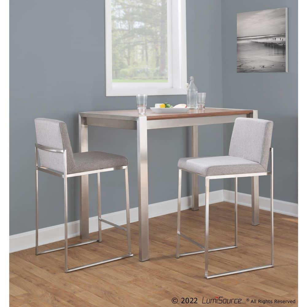 Fuji 31'' Stainless Steel & Grey Fabric High Back Counter Stool - Set of 2
