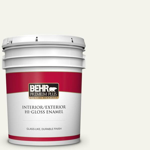 BEHR PREMIUM PLUS 5 gal. #PWN-50 Snowy Egret Hi-Gloss Enamel Interior/Exterior Paint
