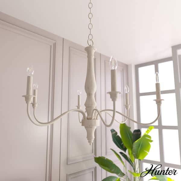 Hunter Teren 9-Light Matte White Traditional Led Bare Bulb Chandelier