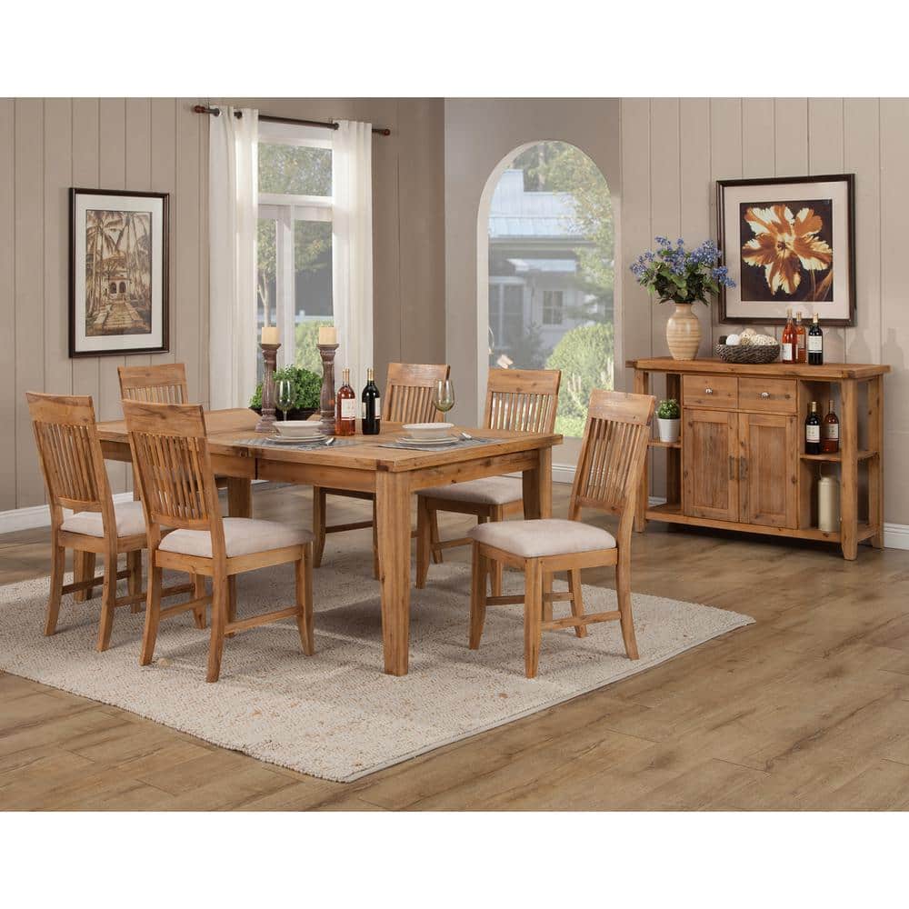 Transitional Rustic Ladderback Side Chair in Natural Brown with Beige Upholstery