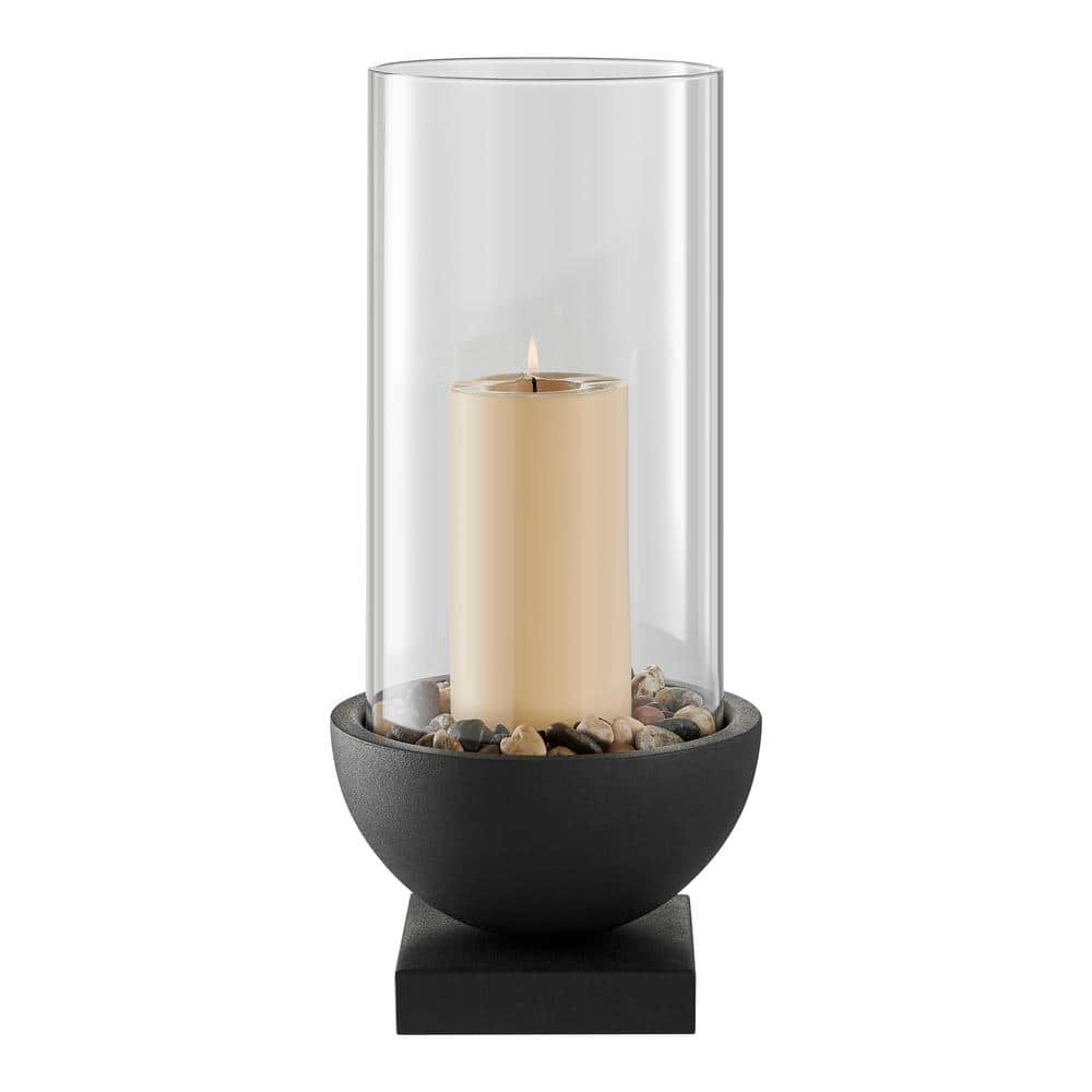 DANYA B Modern Black Metal Bold Pedestal and Glass Pillar Hurricane Candle  Holder - Large SE3268 - The Home Depot