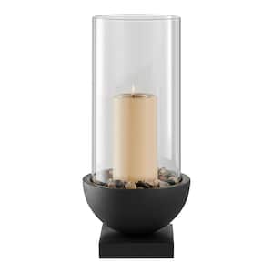 Modern Black Metal Bold Pedestal and Glass Pillar Hurricane Candle Holder - Large
