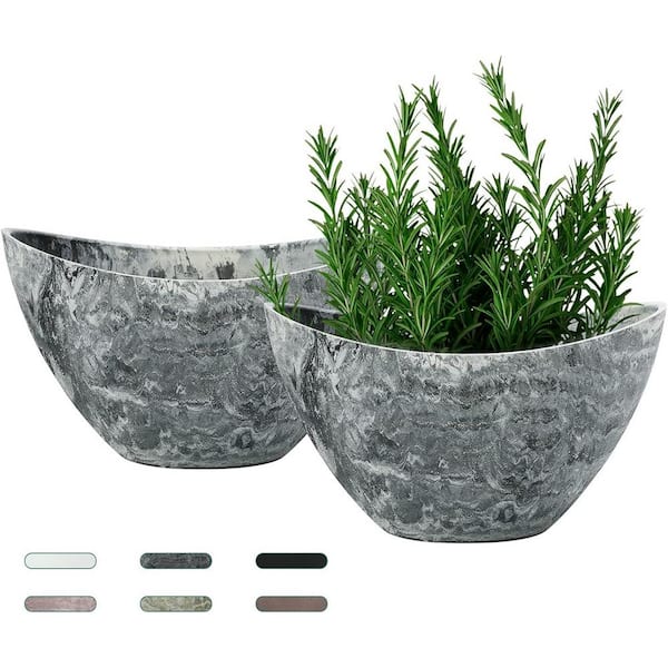 ITOPFOX Modern 12 in. L x 12 in. W x 12 in. H Gray Plastic Oval Indoor Planter (2-Pack)