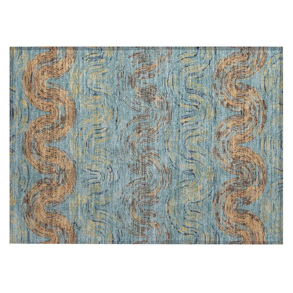 Chantille Machine Washable Indoor/Outdoor Abstract ACN2461 Teal 2 ft. x 3 ft. Accent Rug