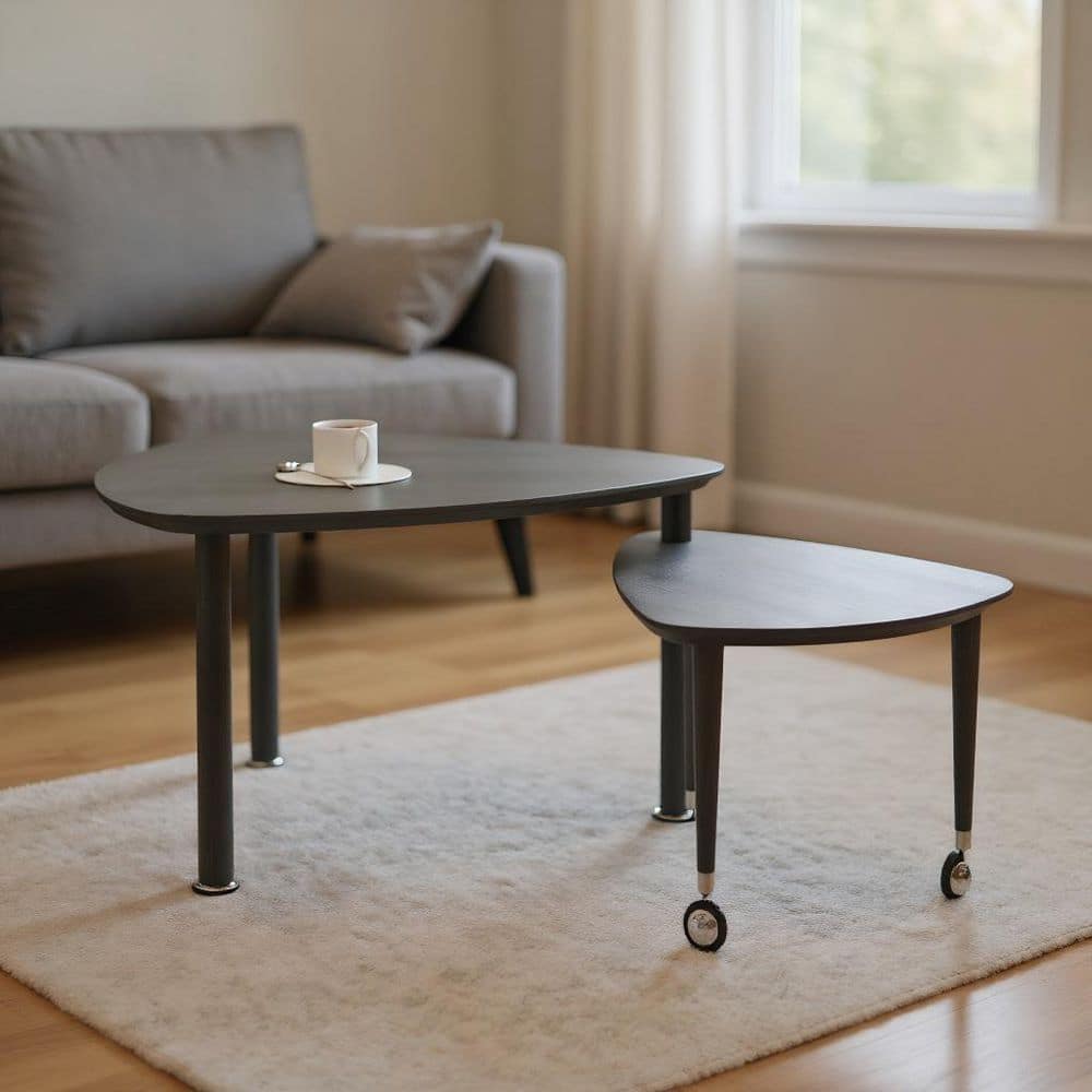 37.4 in. Gray Specialty MDF Coffee Table Set with Solid Wood Legs for Living Room, Bedroom