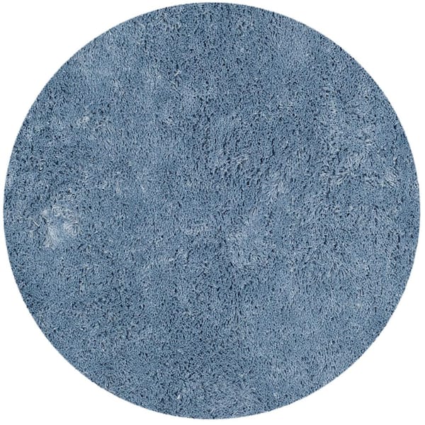 SAFAVIEH Classic Shag Ultra Light Blue 4 ft. x 4 ft. Round Solid Area Rug