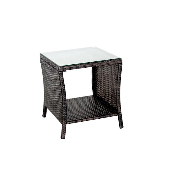 Zeus & Ruta Brown PE Rattan Wicker Outdoor Coffee Table with Clear Tempered Glass