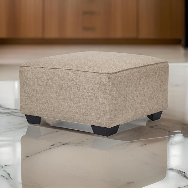 Benjara Beige Fabric Rectangle Accent Ottoman Large