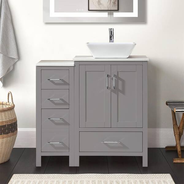 ANGELES HOME 36 in. W x 22 in. D x 38.7 in. H Bath Vanity in Gary with White Cultured Marble Top,Counter Single Sink,Soft Close Doors