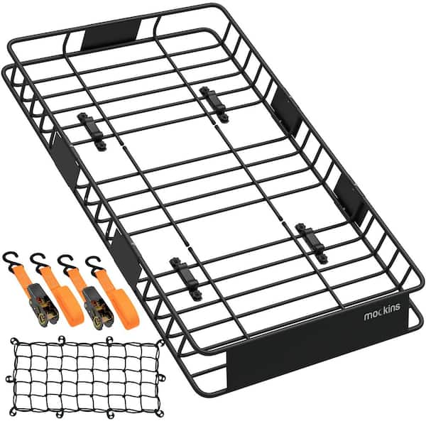 Mockins 260 lbs. Capacity Extendable Roof Rack Rooftop Cargo Carrier with Net and Ratchet Straps, Extends from 43-64 in. Long