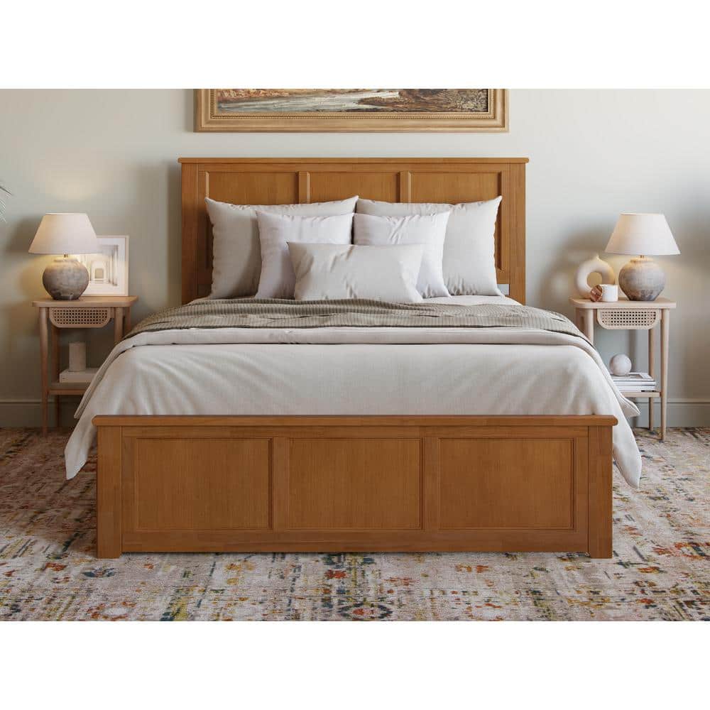 Light Toffee Queen Wood Platform Bed with Storage Drawers