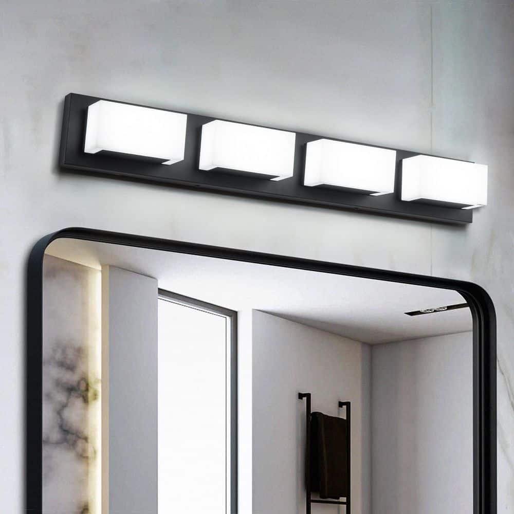 Jerico 30 in. 4-Light Black Modern Integrated LED Vanity Light with Frosted Acrylic Shade price history on PriceWatchPro