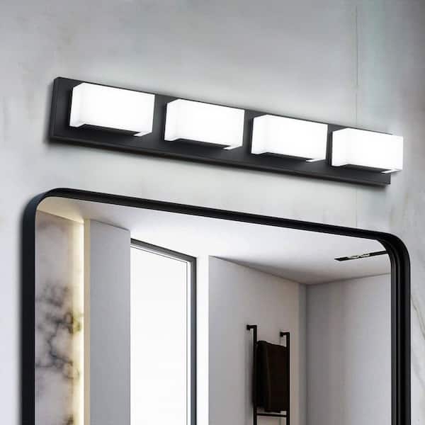 EDISLIVE Jerico 30 in. 4-Light Black Modern Integrated LED Vanity Light with Frosted Acrylic Shade