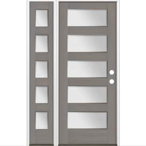 50 in. x 80 in. Modern Douglas Fir 5-Lite Left-Hand/Inswing Frosted Glass Grey Stain Wood Prehung Front Door w/ LSL
