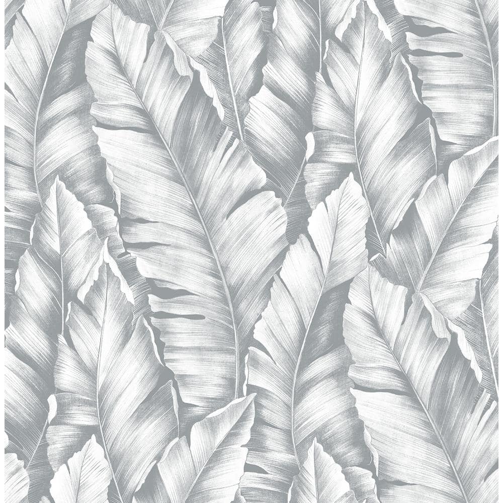 Daydream Gray Tropical Banana Leaves Peel and Stick Wallpaper