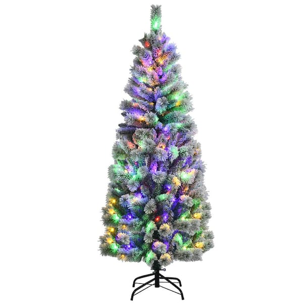 Gymax 6 ft. Pre-lit Snow Flocked Artificial Christmas Tree with Multi-Color LED Lights