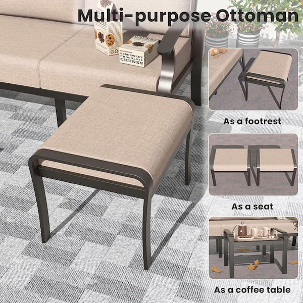 2 Pieces Aluminum Weather-Resistant Patio Outdoor Patio Ottoman with Sand Cushion
