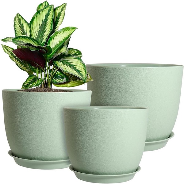 ITOPFOX Modern 10 in. L x 10 in. W x 7.5 in. H Green Plastic Round Indoor Planter (3-Pack)