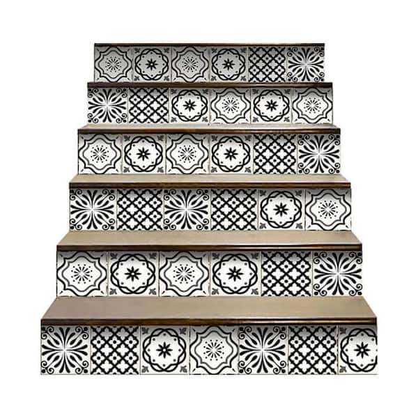 HomeRoots Black/White 8 in. x 8 in. Vinyl Peel and Stick Removable Tile Stickers (10.56 sq. ft./Pack)