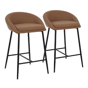 Matisse 31 in. Camel Faux Leather and Black Metal Low Back Counter Height (24-27 in.) Bar Stool (Set of 2)