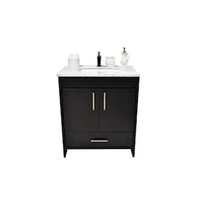 Capri 30 in. W x 22 in. D Bathroom Vanity in Black with Carrara Marble Vanity Top in Gray with White Basin