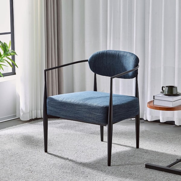 CHRISTOPHER KNIGHT HOME Draxiel Navy Blue + Black Modern Upholstered Arm Chair, Iron Frame