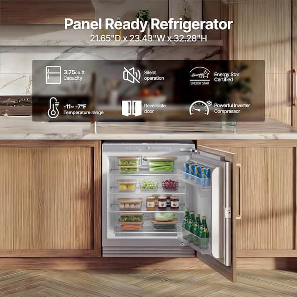24 in. 4.77 cu. ft. Built-in Panel Ready Freezerless Refrigerator Counter Depth in White w/ 4 Glass Shelves Frost Free