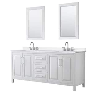 Daria 80 in. W x 22 in. D x 35.75 in. H Double Bath Vanity in White with White Quartz Top and 24 in. Mirrors