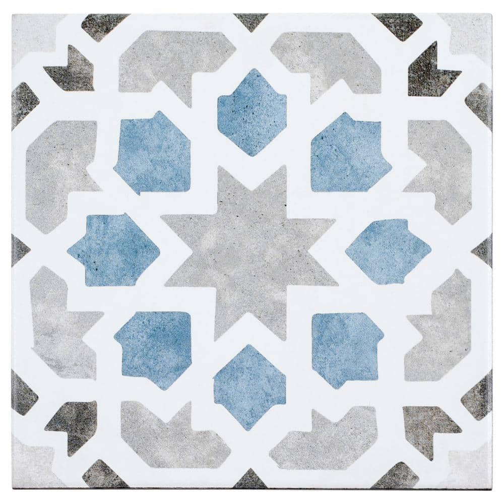 Luv Charmed Blue and Gray 8" Glazed Porcelain Tile