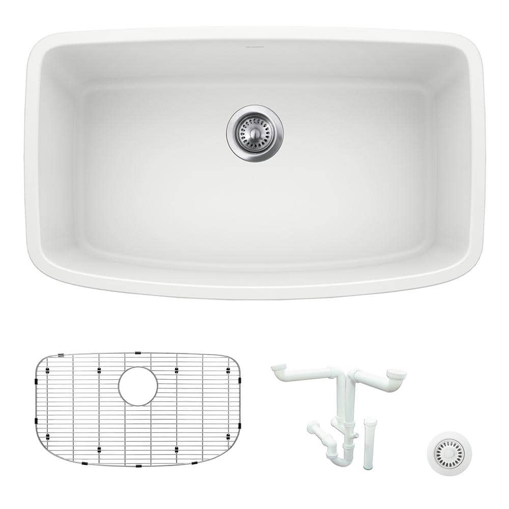 Valea 32 in. Undermount Single Bowl White Granite Composite Kitchen Sink Ki