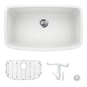 Valea 32 in. Undermount Single Bowl White Granite Composite Kitchen Sink Kit with Accessories