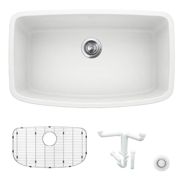 Blanco Valea 32 in. Undermount Single Bowl White Granite Composite Kitchen Sink Kit with Accessories