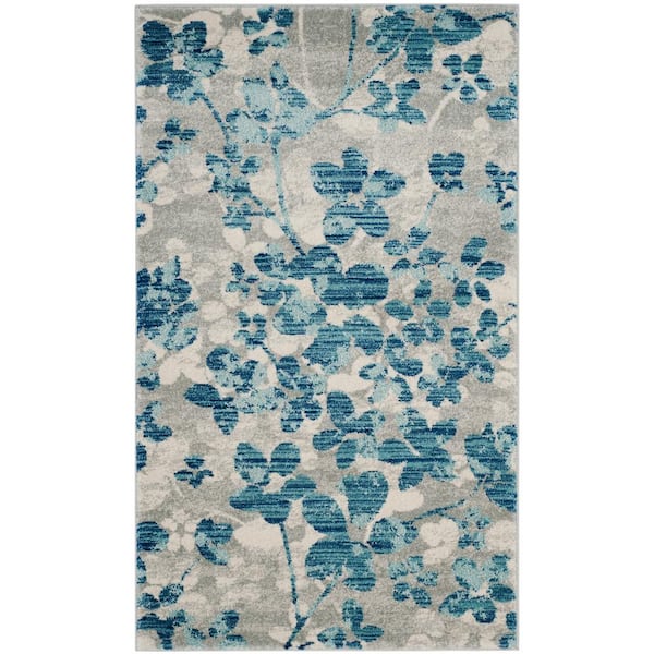 SAFAVIEH Evoke Gray/Light Blue Doormat 3 ft. x 5 ft. Floral Area Rug