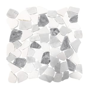 Waterfront White Pebble 11.125 in. x 11.125 in. Honed Marble Wall and Floor Mosaic Tile (8.59 sq. ft./Case)