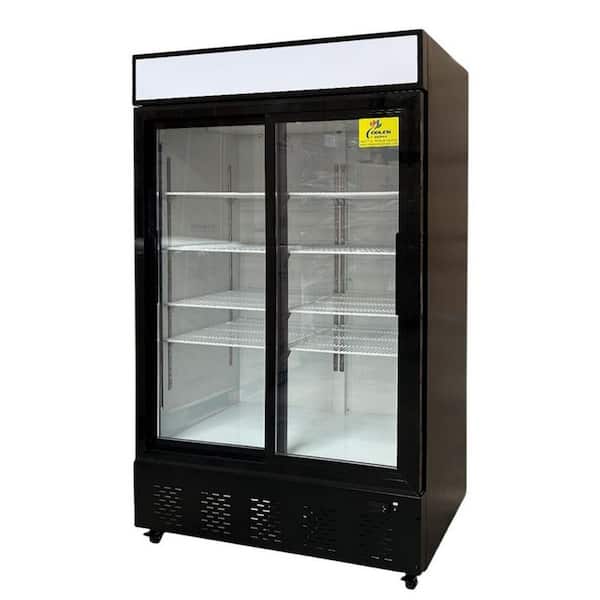 44 in. W 35 cu. ft. NSF Commercial Sliding Glass 2-Door Upright Beverage Cooler Display Refrigerator in Black