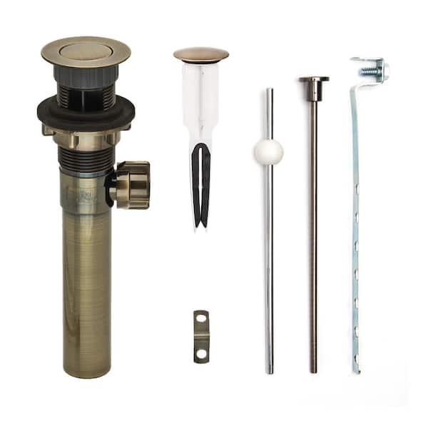 PF WaterWorks EasyPOPUP Pop-Up Drain, Easy Install/Remove Stopper, Matching ABS Body w/Overflow, 1.6-2" Sink Hole, Antique Brass