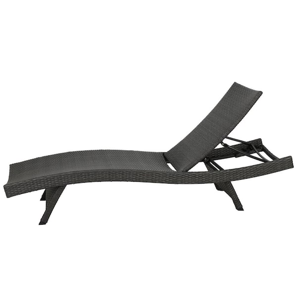 Miller Grey 1-Piece Faux Rattan Outdoor Patio Chaise Lounge with Armrest