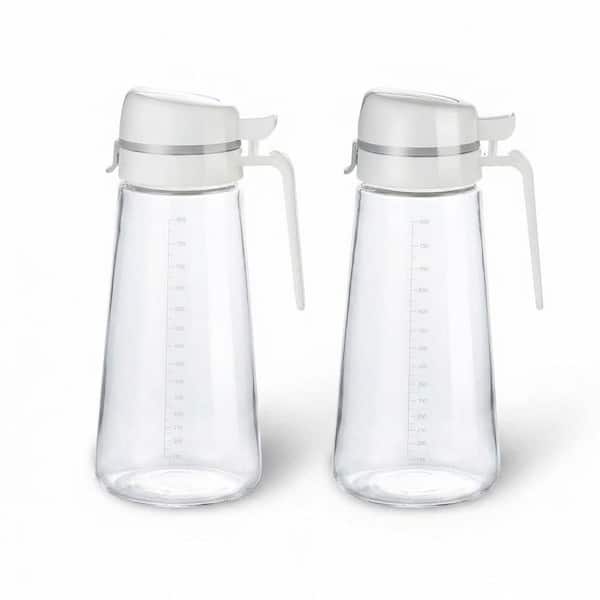 Automatic Glass Oil Dispenser Heat Resistant Clear Oil Vinegar Bottle Non-Drip Spout Kitchen Set of 2