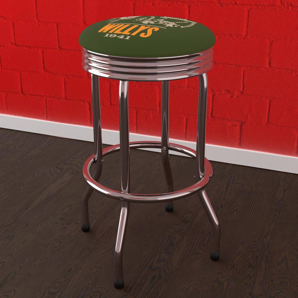 Jeep Willys Green 29 in. Green Backless Metal Bar Stool with Vinyl Seat JEEP2WIL06HD The Home