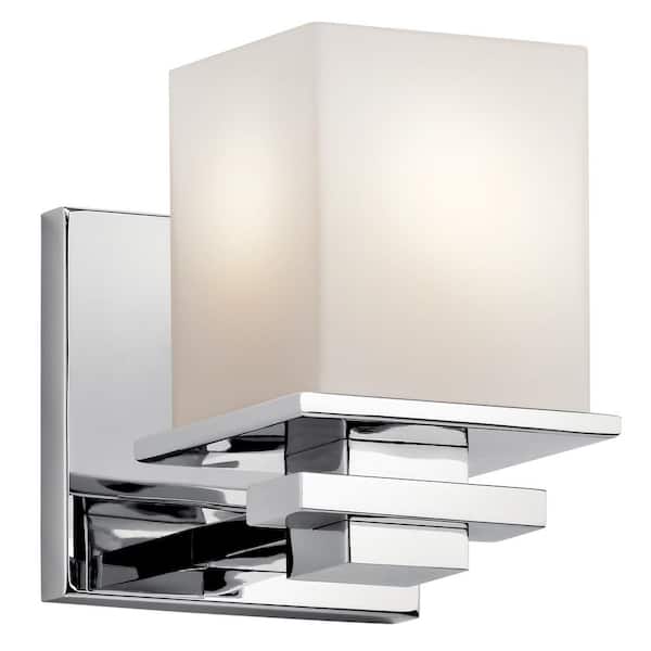 KICHLER Tully 1-Light Chrome Bathroom Indoor Wall Sconce Light with Satin Etched Cased Opal Glass Shade