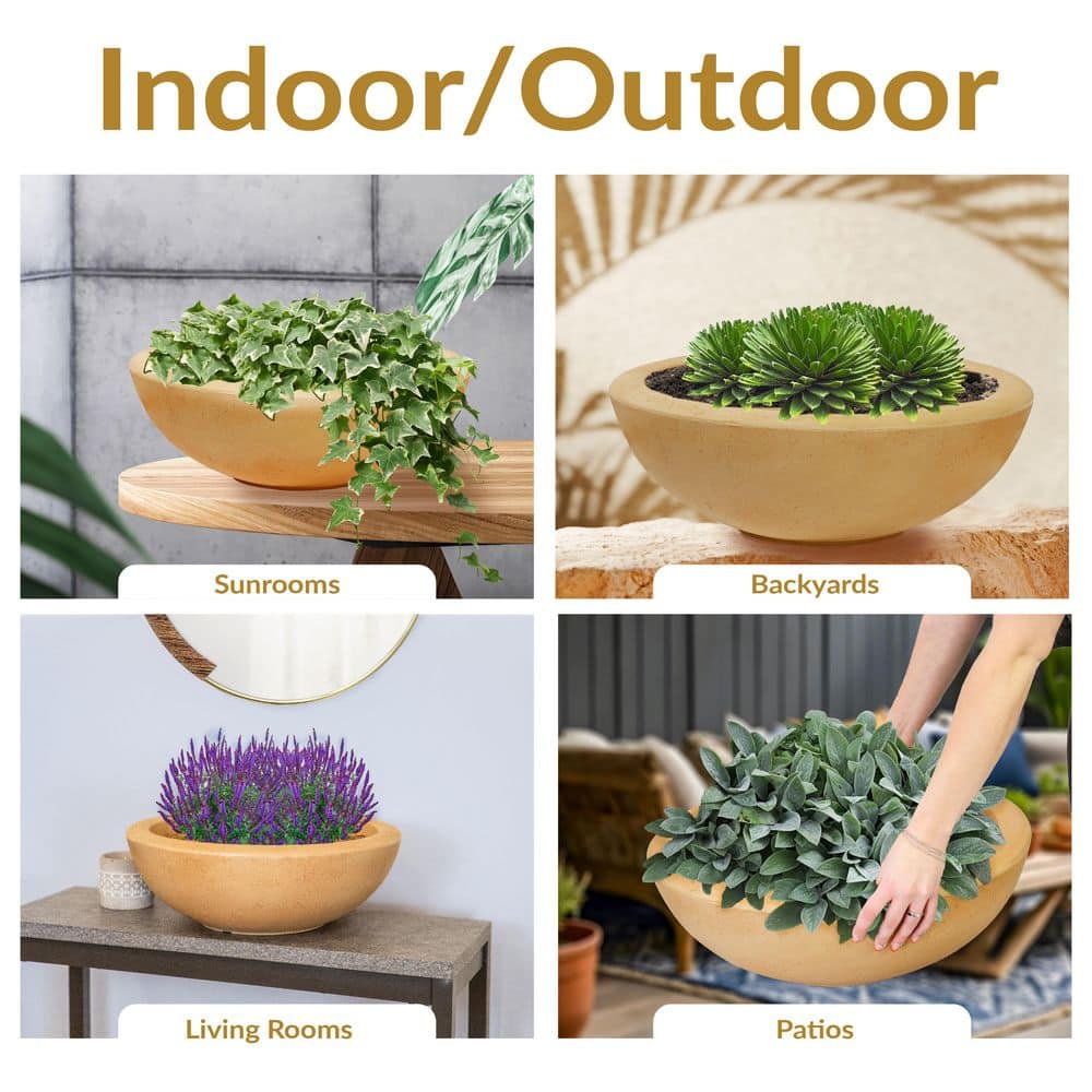 Percival Sand Polyresin Round Outdoor Planter, 20.75"