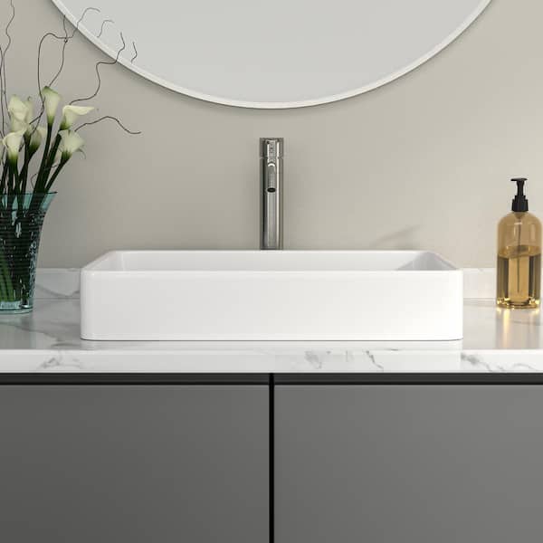 24 in. x 16 in. Modern Bathroom Porcelain Ceramic Rectangular Vessel Sink Art Basin in White
