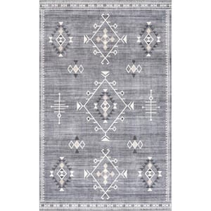 Evalyn Machine Washable Southwestern Motif Gray 4 ft. x 6 ft. Area Rug