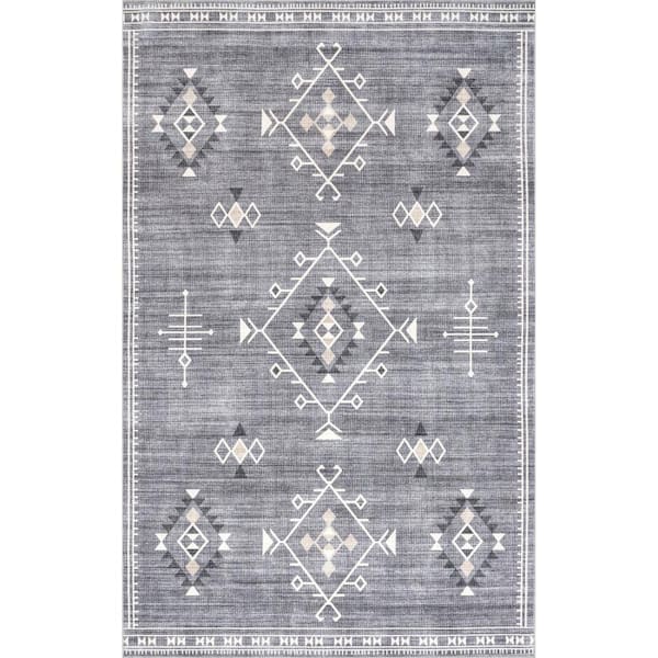 nuLOOM Evalyn Machine Washable Southwestern Motif Gray 4 ft. x 6 ft. Area Rug