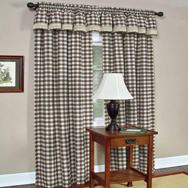 Achim Semi-Opaque Buffalo CheckChocolate Poly/Cotton Window Curtain Panel 42 in. W x 84 in. L