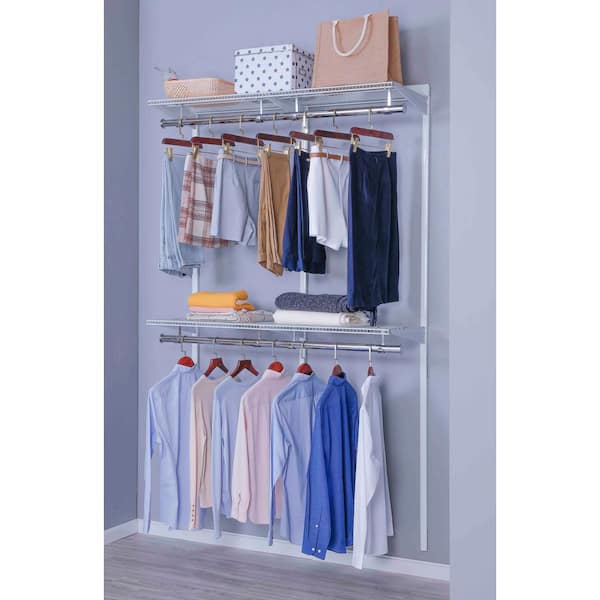 Everbilt Genevieve 4 ft. White Adjustable Closet Organizer Long Hanging Rod  with 2 Shoe Racks 90476 - The Home Depot