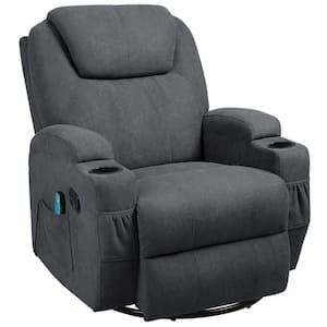 Big and Tall Smoke Gray Recliner Swivel and Rocking Chair with Power Massage Function