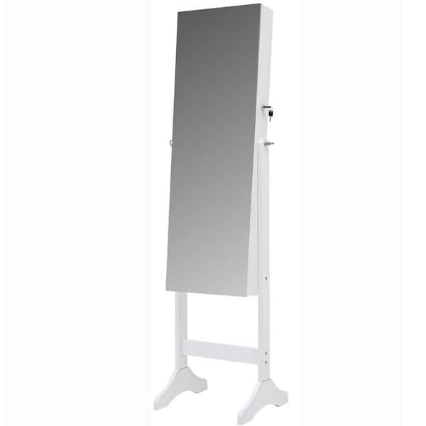 Unbranded White 14.4 in. W x 43.1 in. H Rectangle Floor Mirror Full Length Mirror with Jewelry Storage Cabinet Boxes